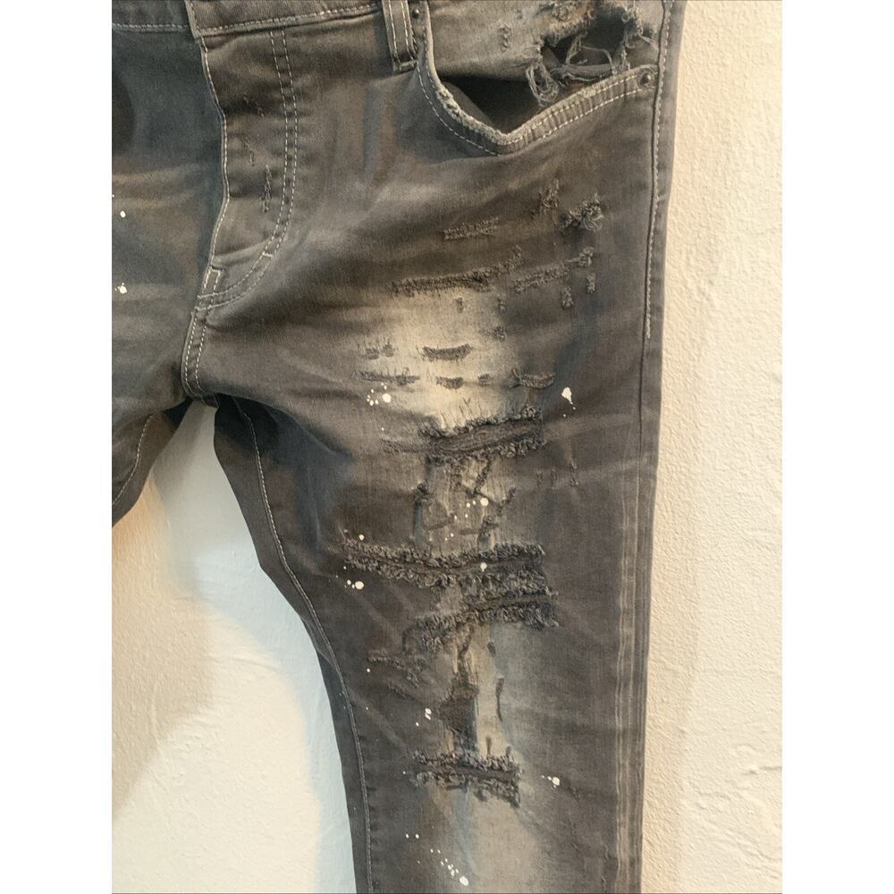 Men's Straight Black Distressed Jeans - Picture 3 of 9